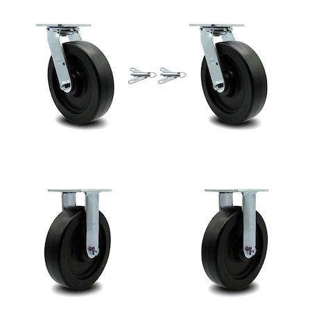 Service Caster 8 Inch Polyolefin Caster Set with Roller Bearings 2 Swivel Lock 2 Rigid SCC SCC-30CS820-POR-BSL-2-R-2